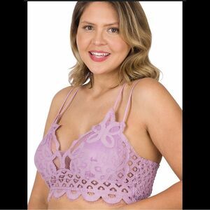 75. Plus Size Dusty Lavender Crochet Lace Bralette W/ removable Bra Pads NWT